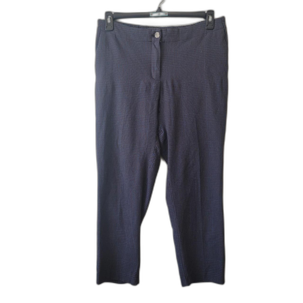 Navy Checkered Straight Leg Trousers Preppy